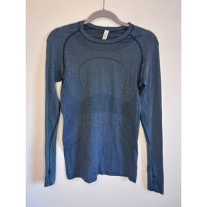 Lululemon Swiftly Tech Long Sleeve Crew Blue Gray Running Top Size 8 Heathered